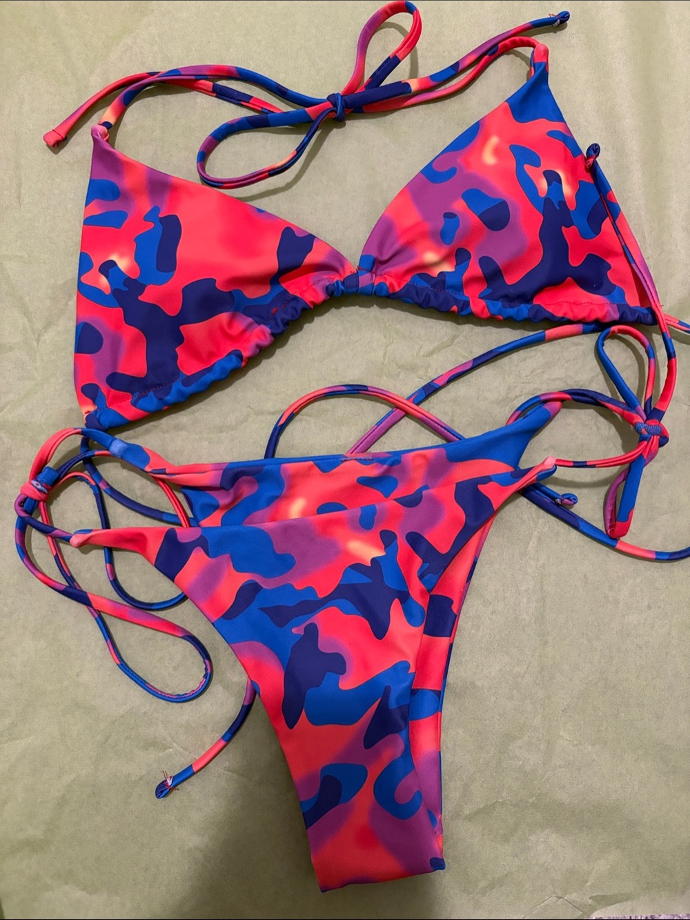Vibrant Orange & Blue Camo Bikini